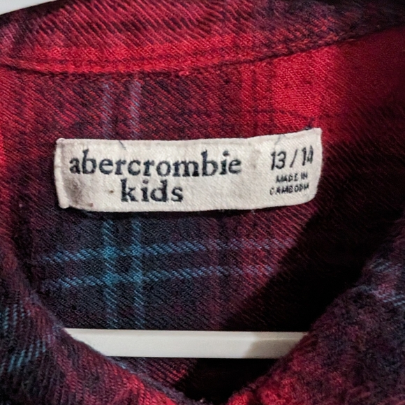 Abercrombie kids red plaid flannel boys button up shirt size 13/14 - Picture 4 of 7